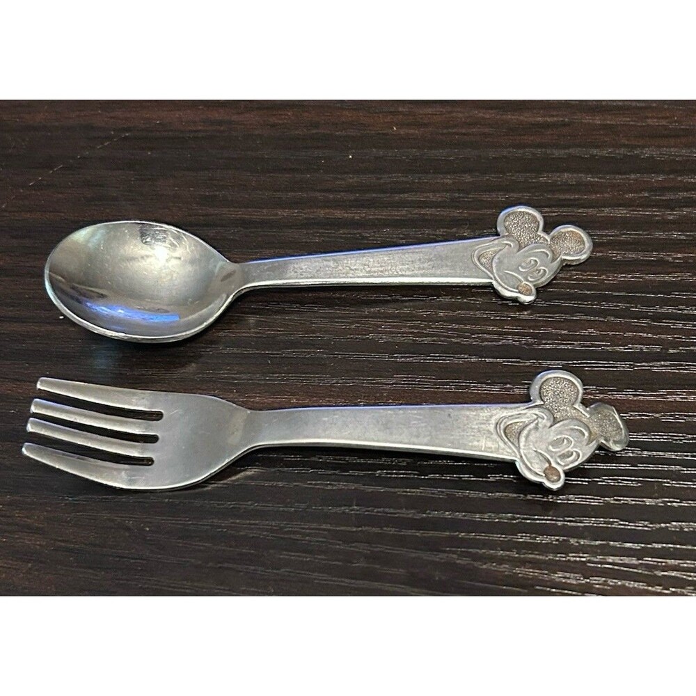 Vintage Disney Mickey Mouse Child Spoon Fork Set Bonny Japan Stainless Steel 4” - Picture 2 of 8